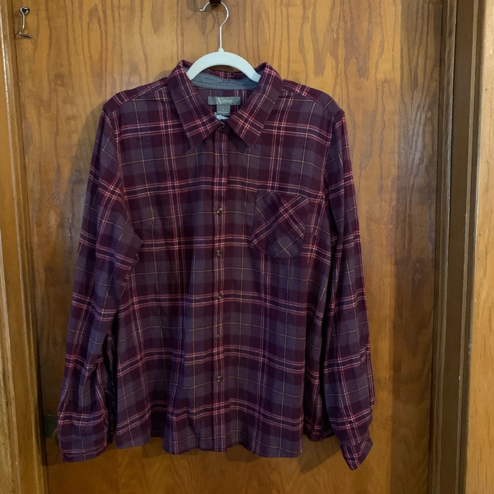 Natural Reflections Burgundy and Pink Plaid Shirt